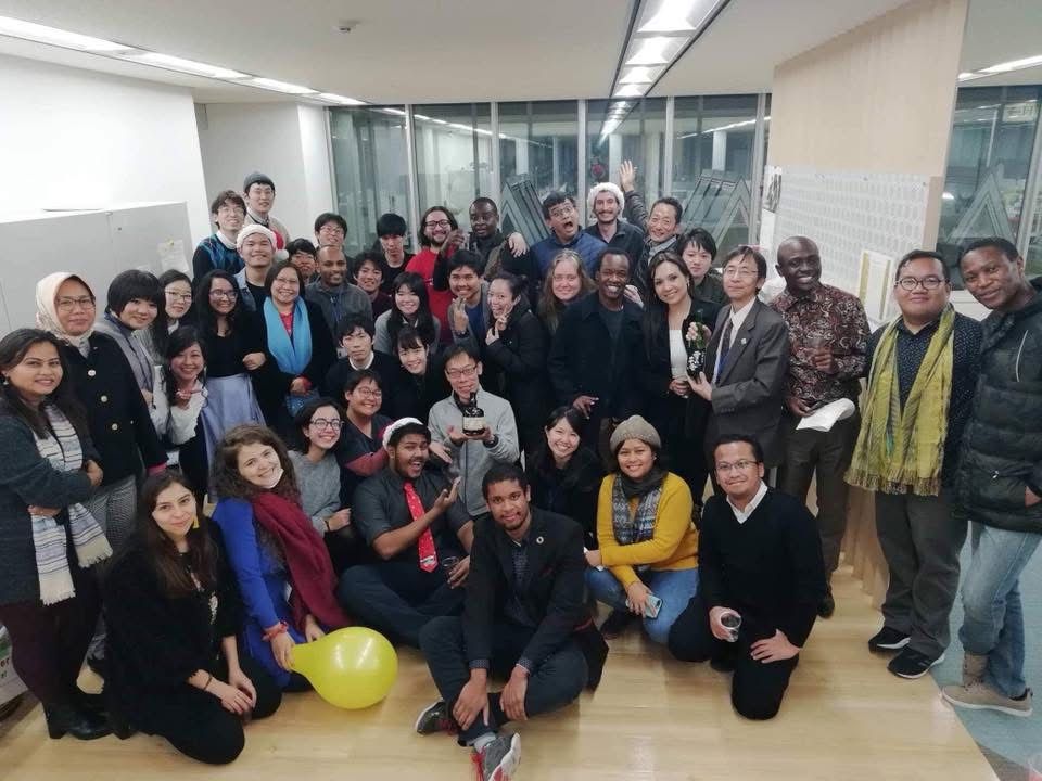 With colleagues and students in Japan
